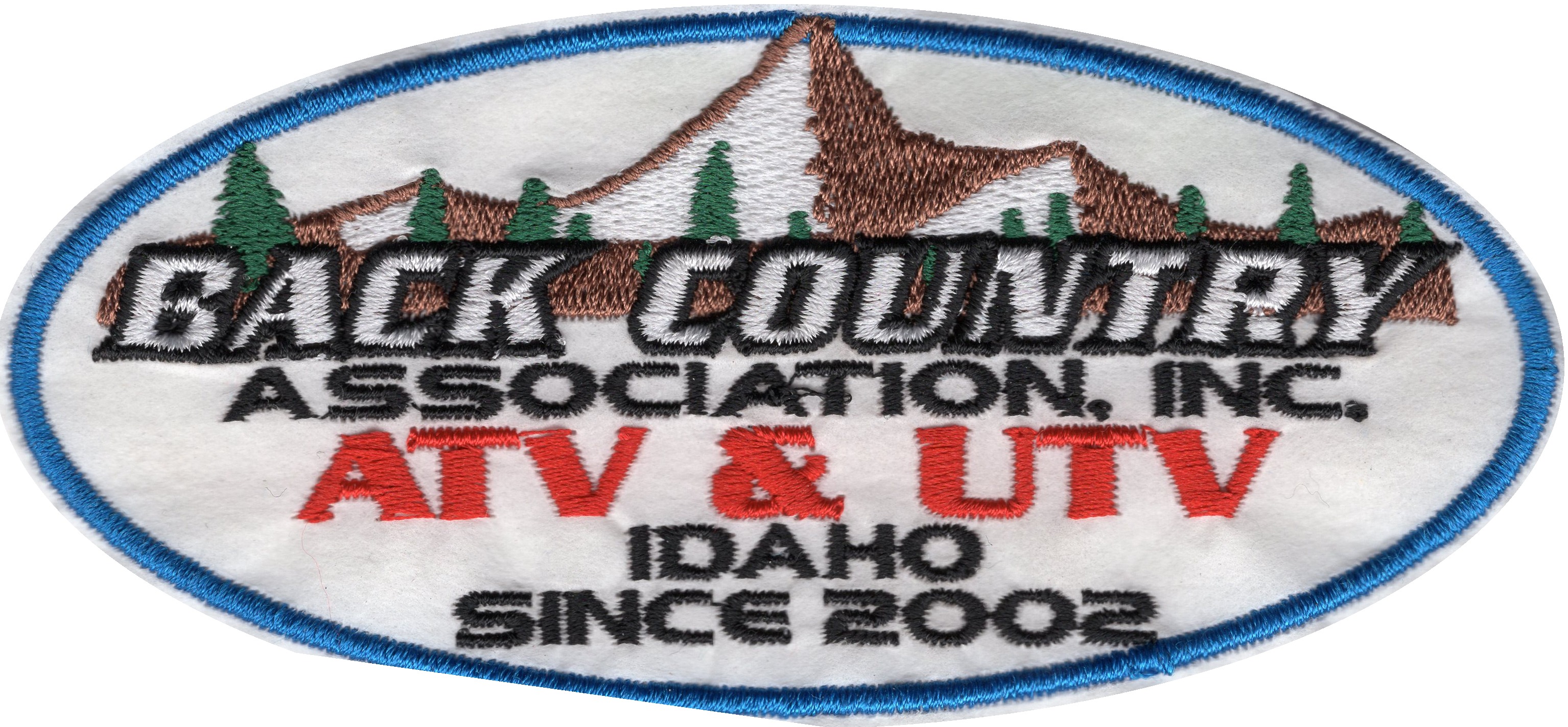 Custom embroidered Back Country ATV & UTV Association patch made by We Bee Quiltin' & Embroiderin'